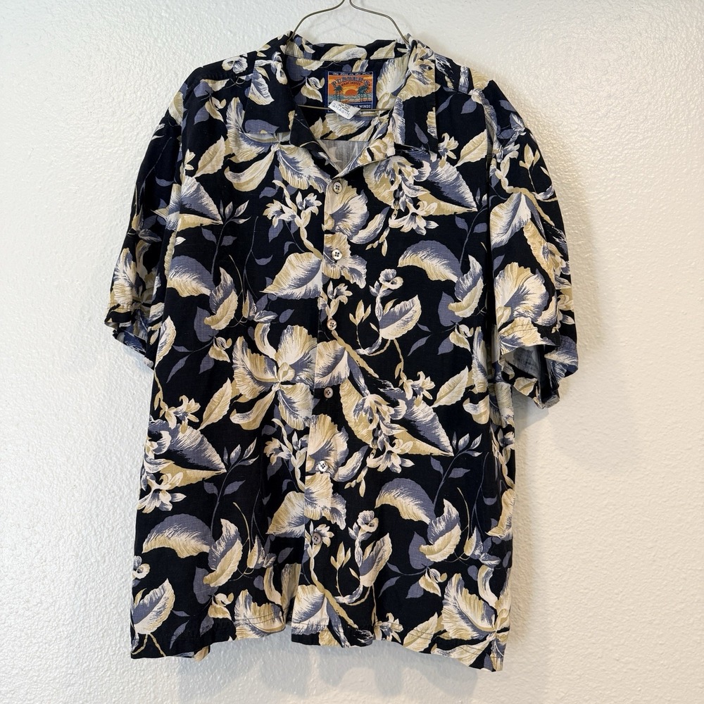 Pusser's West Indies Silk Linen Hawaiian Shirt Mens L Tropical Floral Camp